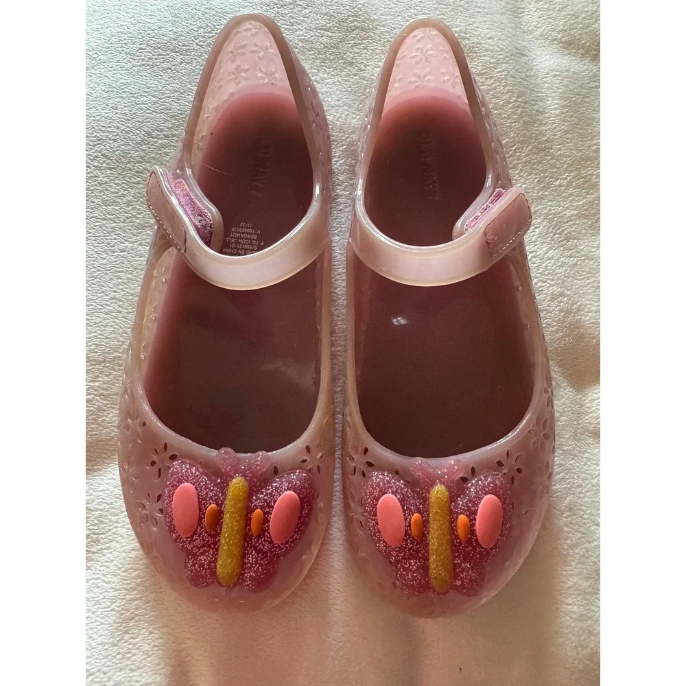 Old Navy Kids Pink Butterfly Jelly Mary Jane Shoes Floral Cutout Size 11
